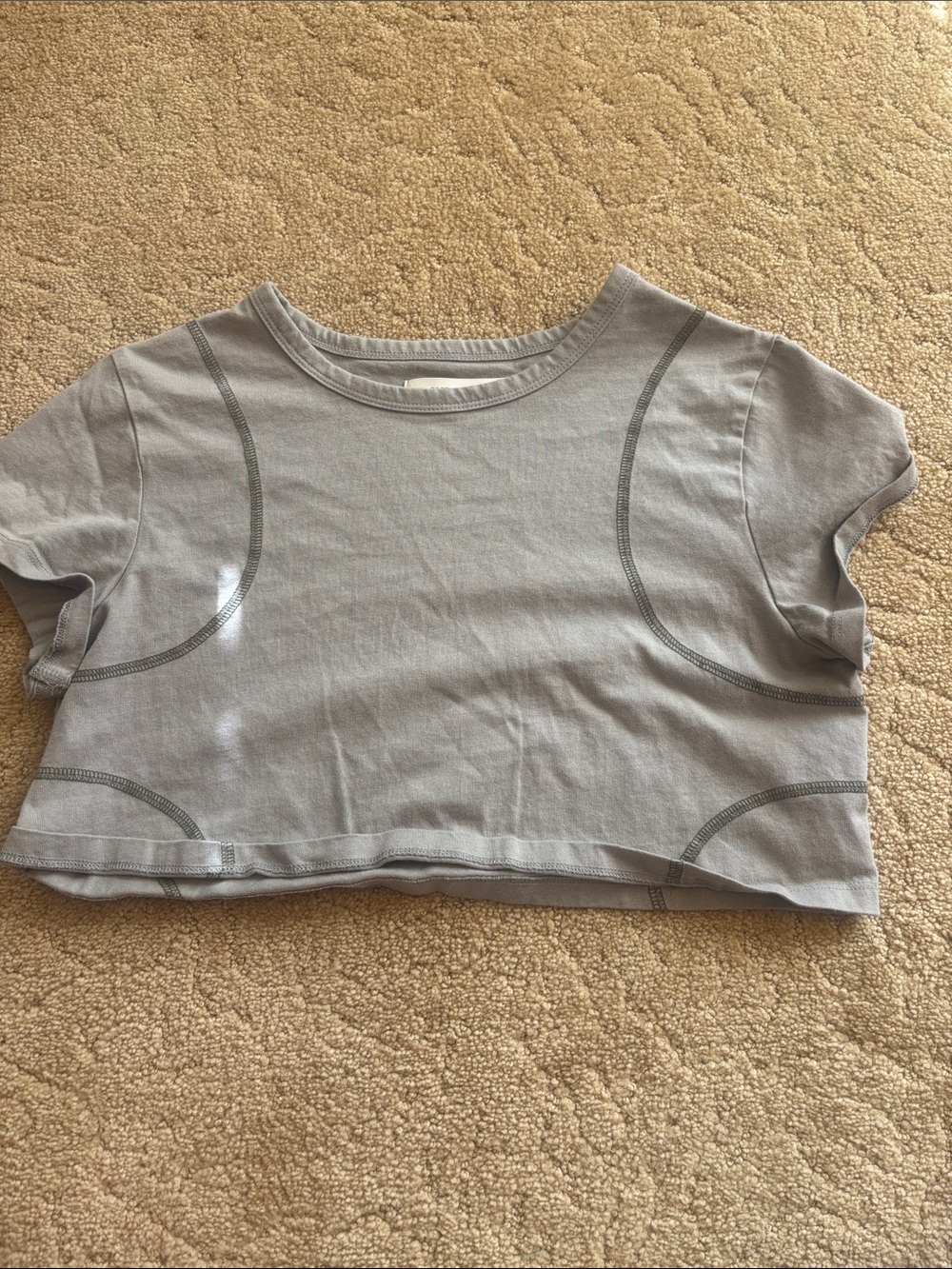 OAK + FORT Kids Short Sleeve Crop Tee - Light Gray with Contrast Stitching